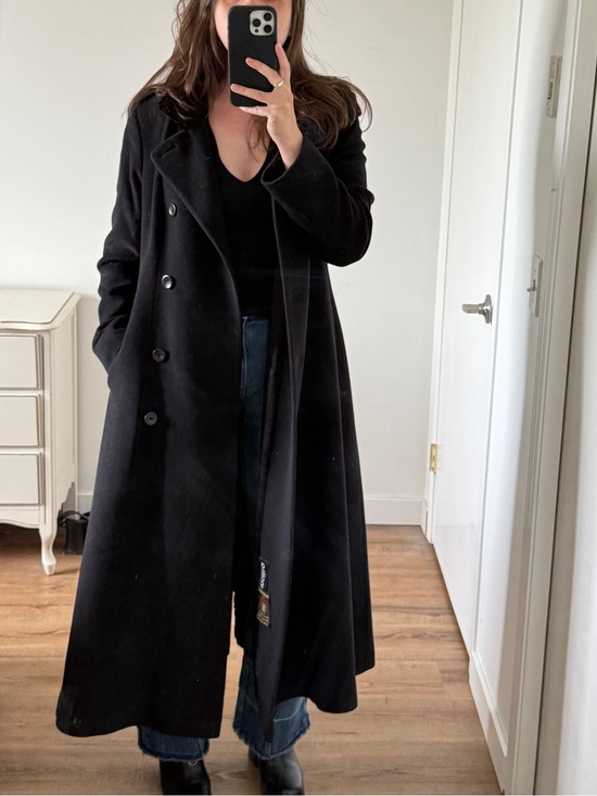 Vintage Jackets & Blazers - Vintage Angora Black Maxi Coat Classic Minimalist Feminine S